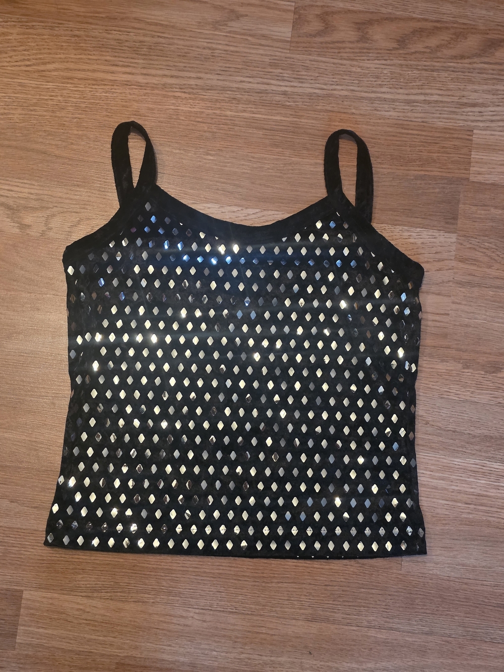 VTG Y2K Black Velvet Diamond Cami Top - Women